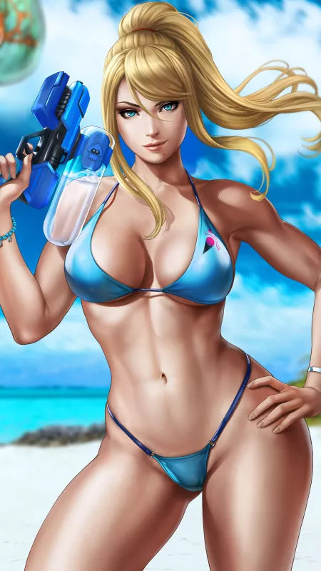 Beachqueen Samus [Metroid] (2250x4000) by flavioj