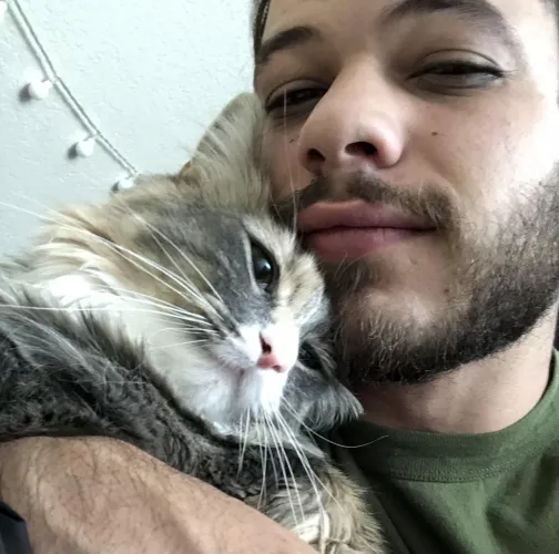 Been out all night. Moosey is real happy to see me this morning 🐱 by TristanMoreau