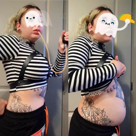 before/after swallowing hose and inflating my stomach with a pump! by reiinapop