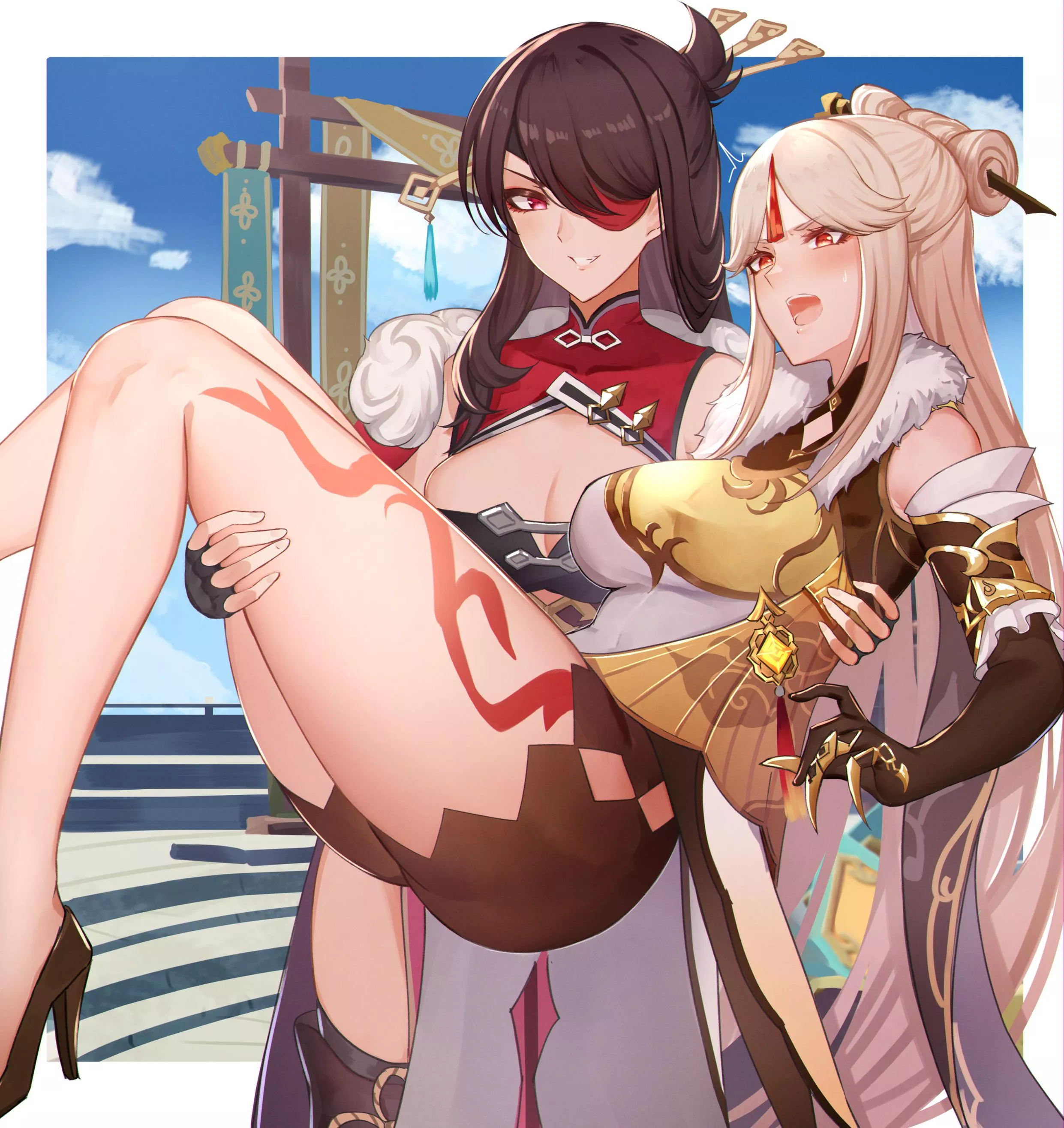 Beidou carrying Ningguang (ntk_716) [Genshin Impact] posted by UnseeableQuestions