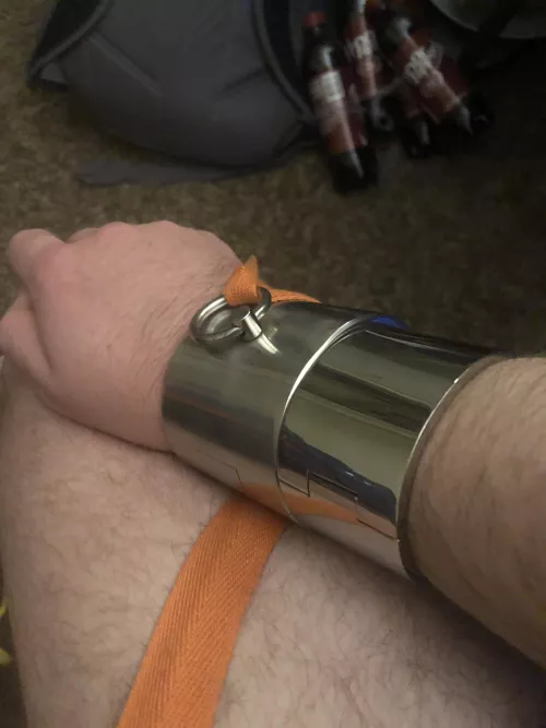 Being cuffed up in the heaviest cuffs yet by my first dom! What do y’all think? by AzureShinobii