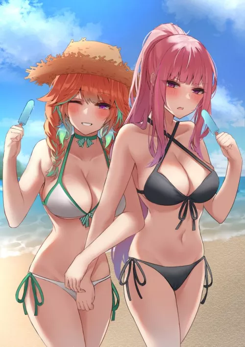 Big Titty Grim Reaper & Chicken Vtuber (Mori Calliope & Kiara Takanashi, Hololive EN) by YandereLover22