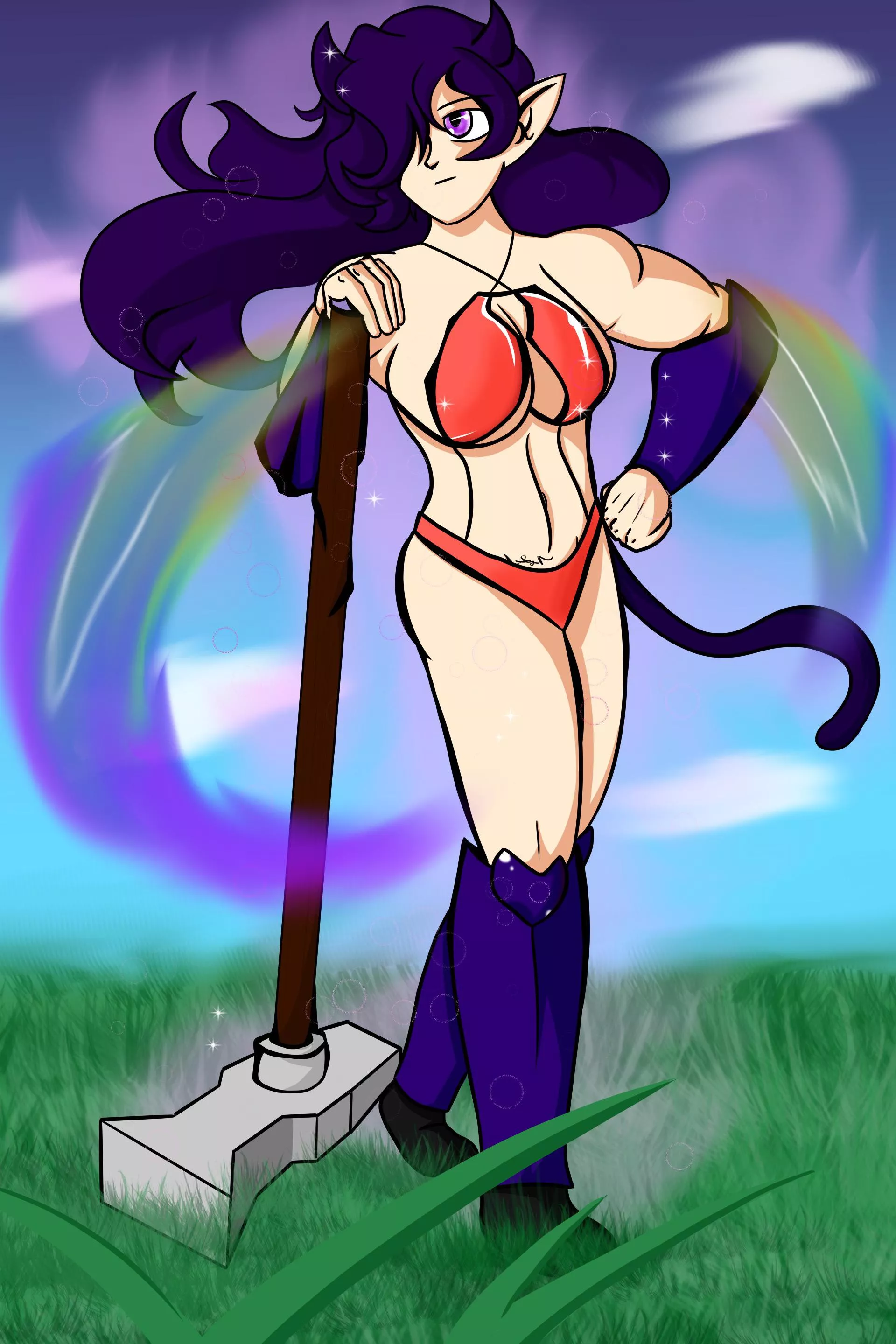 Bikini armor half elf demon with a cat's tail posted by Keqing42