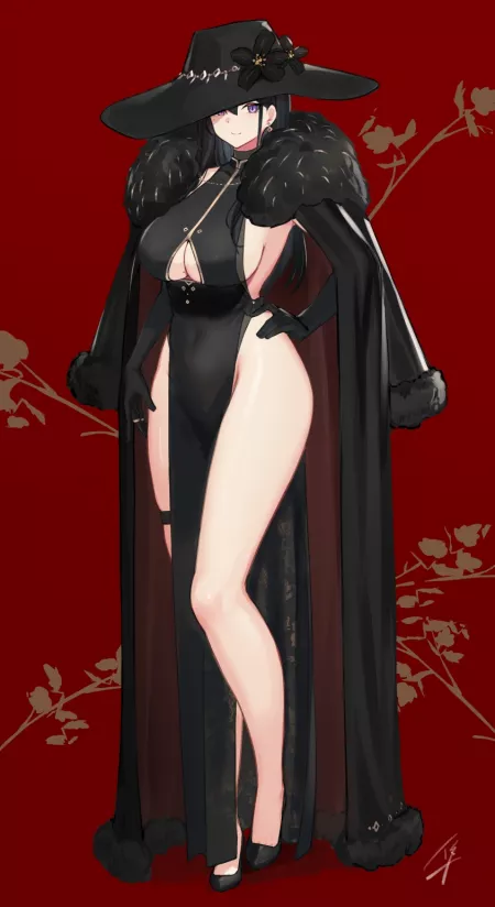 Black Fur Coat & Dress by CheetahSperm18