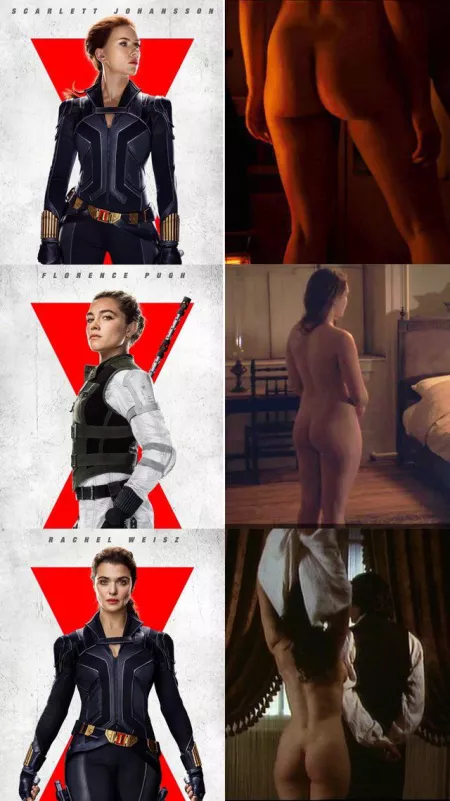 Black Widow asses: Scarlett Johansson, Florence Pugh, Rachel Weisz by HonryDiCaprio