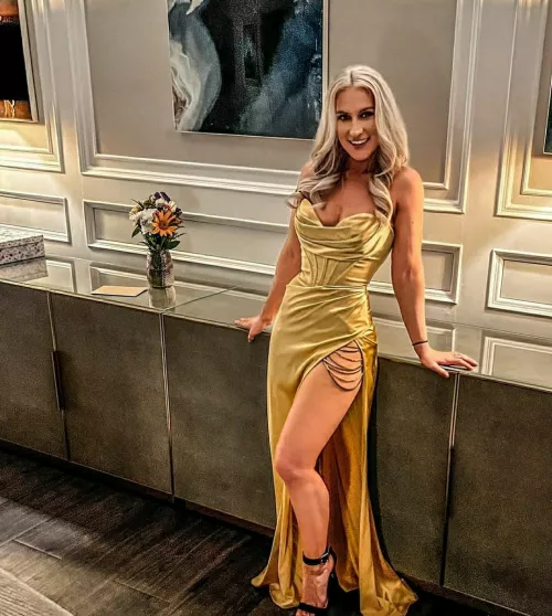 Blonde in a gold dress
