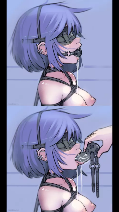 Blue haired girl w/gag by LotoTheSunBro