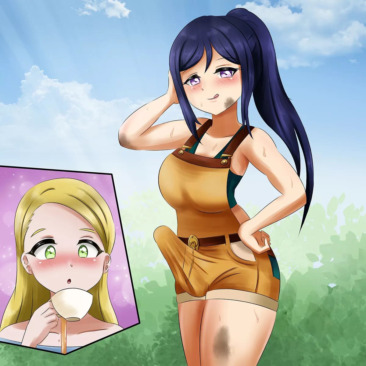Blushing at her newly hired futa maid and gardener posted by AmyGiantess