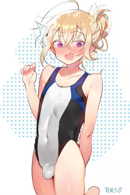 Blushing boi in a swimsuit by ElectronicSplit9589
