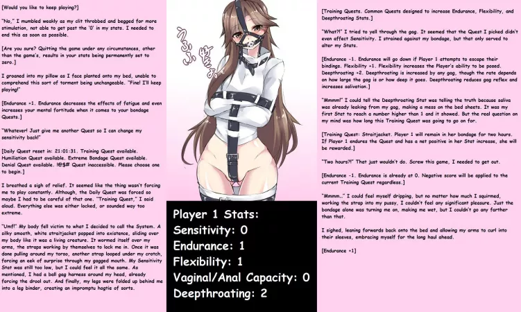 Bondage RPG (2/??) [Bondage] [Supernatural] [Game-like system] [Straitjacket] [Ball gag] [Female] [Denial] by Project_Legion