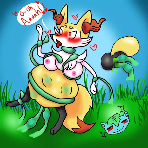 Braixen is helping Venusaur spread pollen! by MushieMatriarch