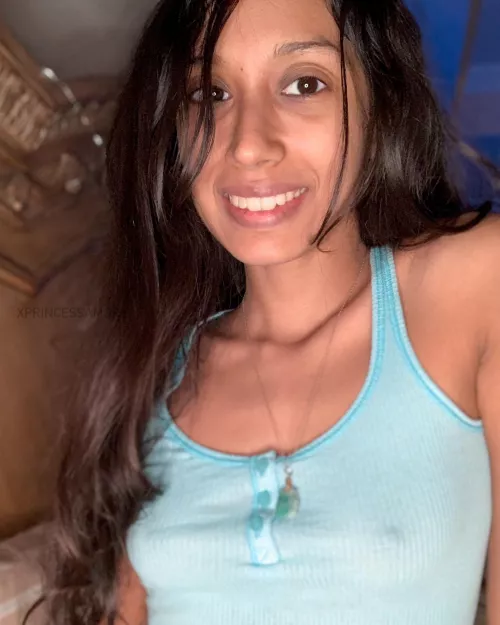 Braless in blue, complete with a smile! by xprincessamorx