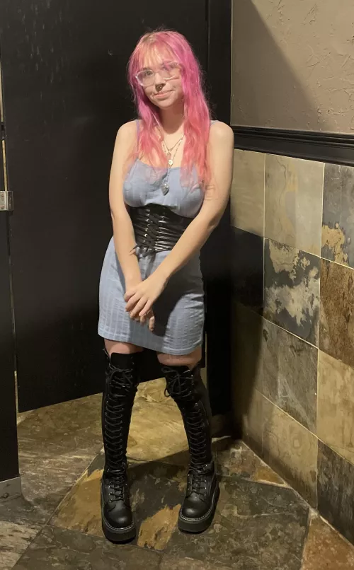 braless in my corset and boots by sicksadfairy