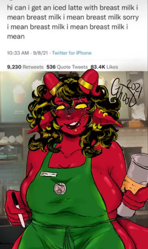 breast milk meme with my tiefling, Simitria by ghostxhentai