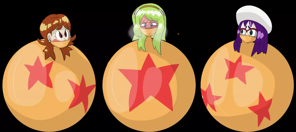 Brianne, Sanka and Su ball bound in giant rubber dragon balls! They're sooo cute and sexy while balled up like this!🥰 Source in the comments! by Gagking1357