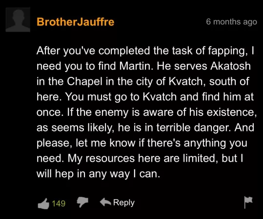 Brother jauffre wants you to return to your duties by deathbyshower992