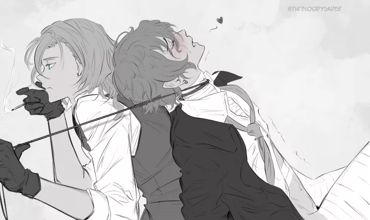 [Bungo Stray Dogs] My Whumptober day 2 (choking) art [Dazai x Chuuya]~ yes I did give them earrings lol by The-Winged-Writer