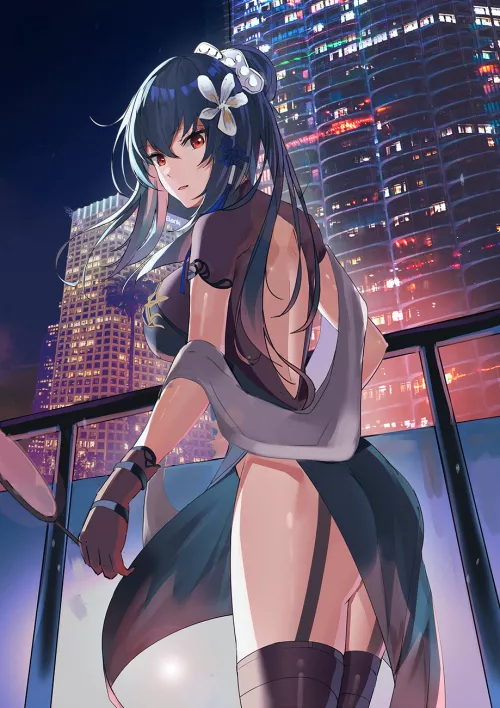 Busty Beauty In A High rise At Night (FFNF Saint Louis, Azur Lane, Iris Libre Faction) by YandereLover22