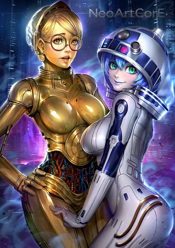 C3PO and R2D2 by NeoArtCorE (2015) posted by prismatika_on_tumblr