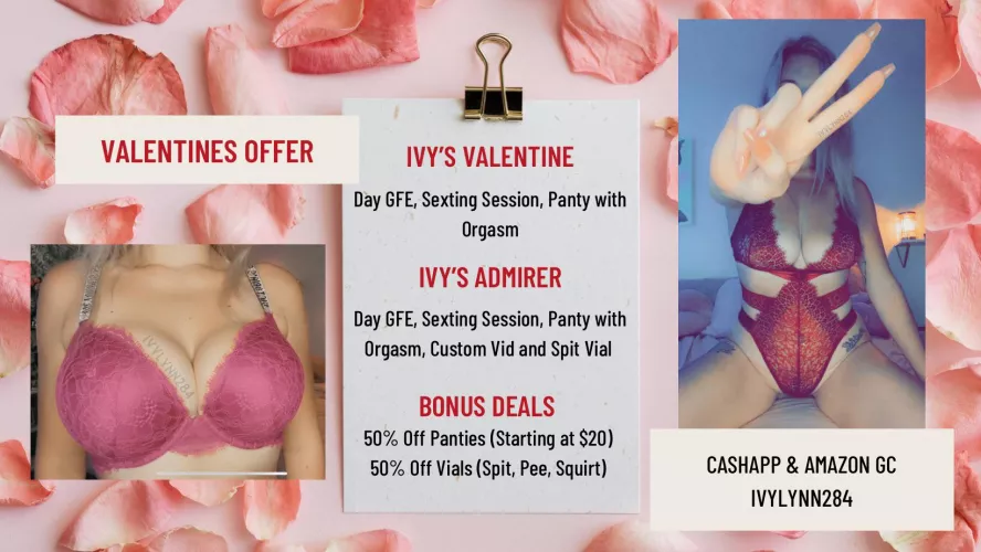 Can I Be Your Sexy Valentine? 😇 Check Out My Sale ❣️ Half Off Panties • GFE Bundles & More! 💦 Menu & Reviews On Profile 🔥 [Selling] [kik] Ivylynn284 by Ivylynn284