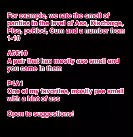Can we create a Panty Smell Scale? I think it would be a good idea... by truedata3