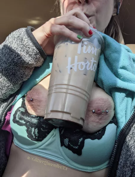 Can you spot me drinking my coffee with my tits out in the parking lot? by GlitterQueenBeeXx
