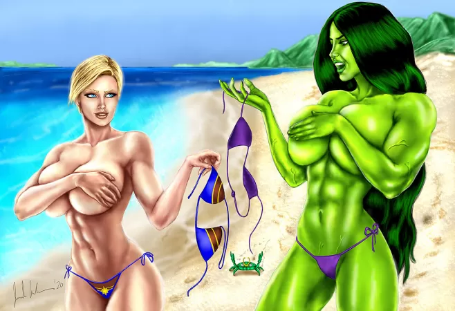 Captain Marvel and She Hulk by marvelousboobs