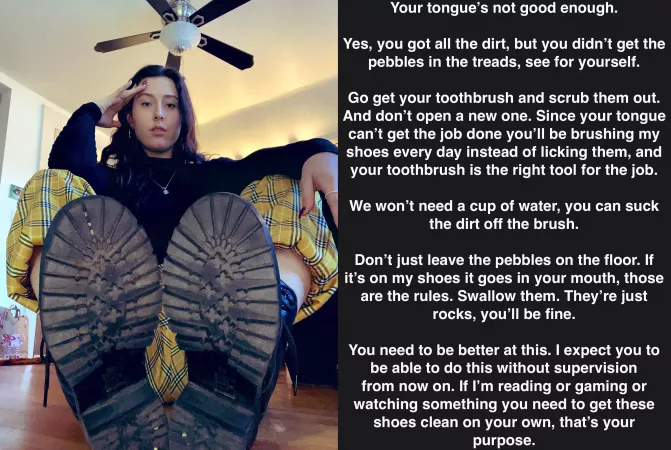 [caption][femdom][humiliation][shoe worship][oc] by shoebeau