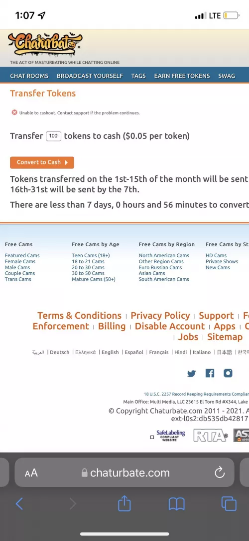 cash out problem, so i’m new to being a model and i already put all my verification info and banking stuff but whenever i try to cash out this pops up (i have 1009 tokens btw) PLEASE HELP! by bredothejedi