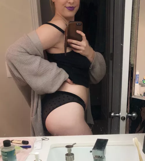 casual but also not 🙃mirror selfie + purple lipstick + starry black panties ⭐️🖤[f] by merrymaryjane69