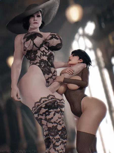 Cereza & Futa Lady Dimitrescu (Nyalicia) [Bayonetta & Resident Evil] by pouli-