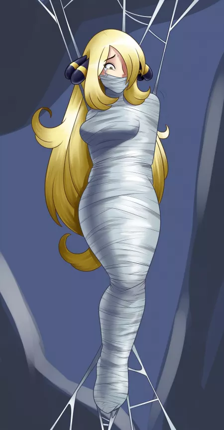 Champion Cynthia Wrapped Up Tight In A Cocoon Looking Sexy And Cute!🥰 Art By Spiderweber On Deviantart! by Gagking1357