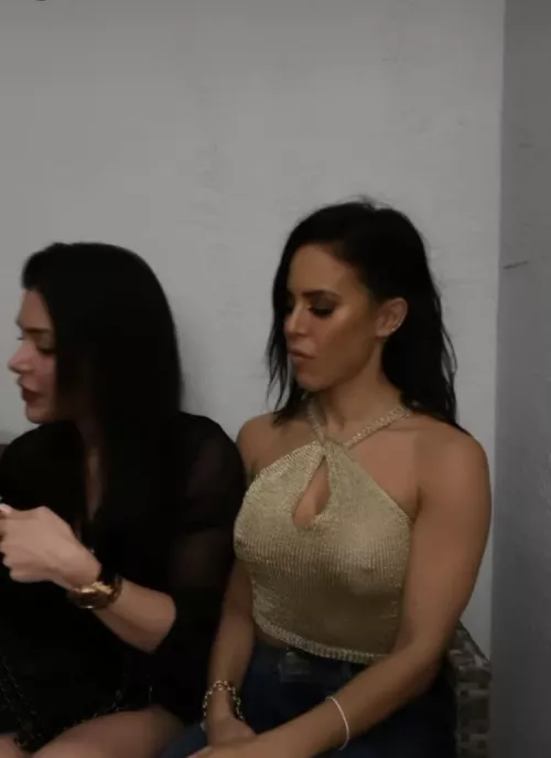 Charly Arnolt wearing basically a transparent shirt with nothing underneath from her Instagram story by Jbell17768