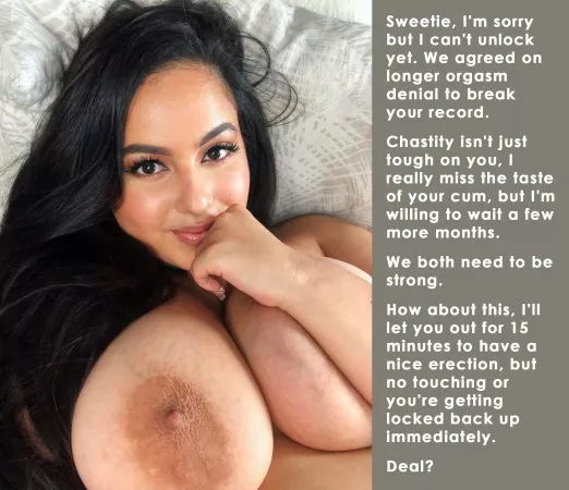 Chastity isn't just tough on you, I really miss the taste of your cum, but I'm willing to wait a few month months... by chant9