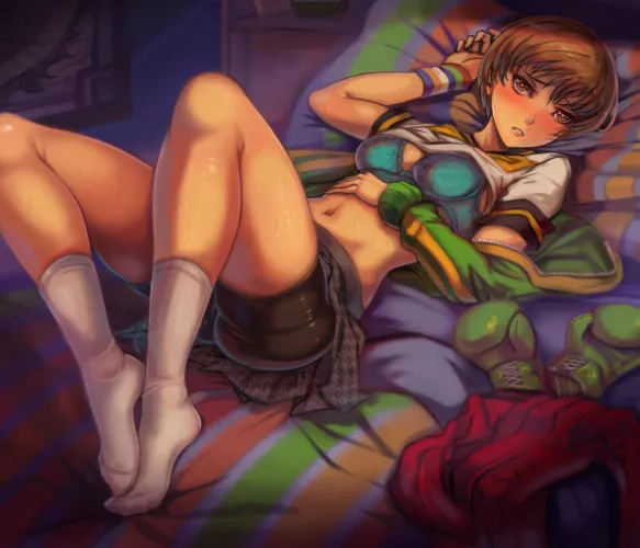 Chie in bed and a state of undress by VampireQueenDespair