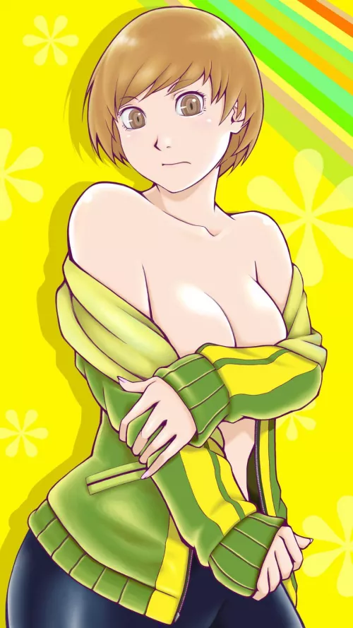 Chie removing her jacket by VampireQueenDespair