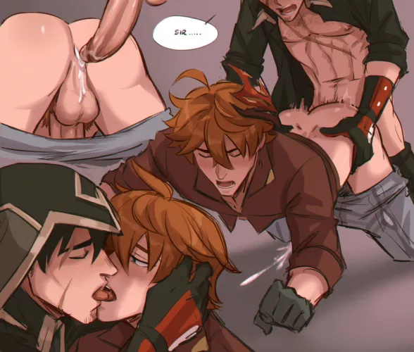 Childe and a Pyro agent (Genshin Impact) by AlbertMendez442