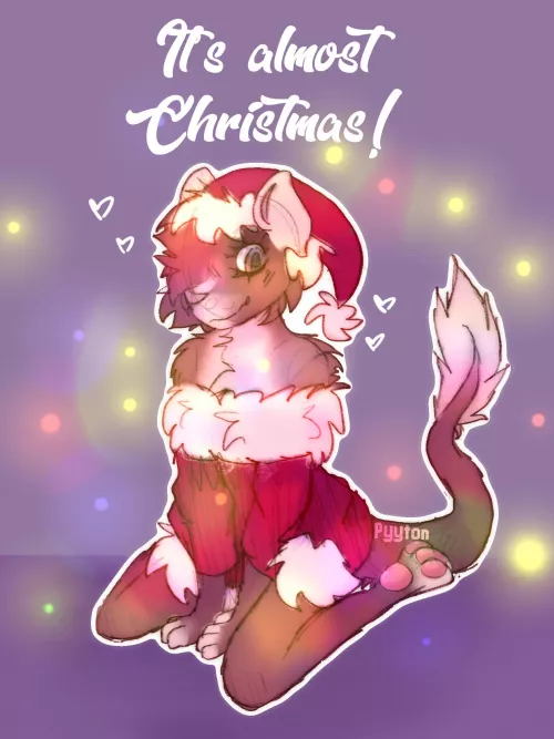 Christmas drawing of my fursona (art by me) by Pyyton_