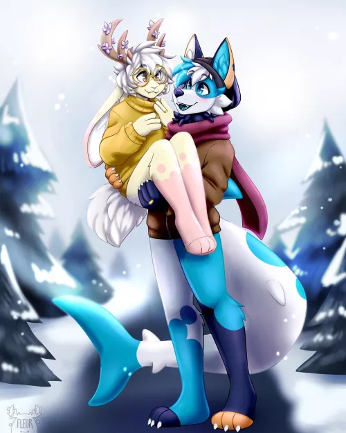 Christmas gift for my fiance 💛💙 (Art by me: @Fleurfurr on twitter) by Fleurfurr