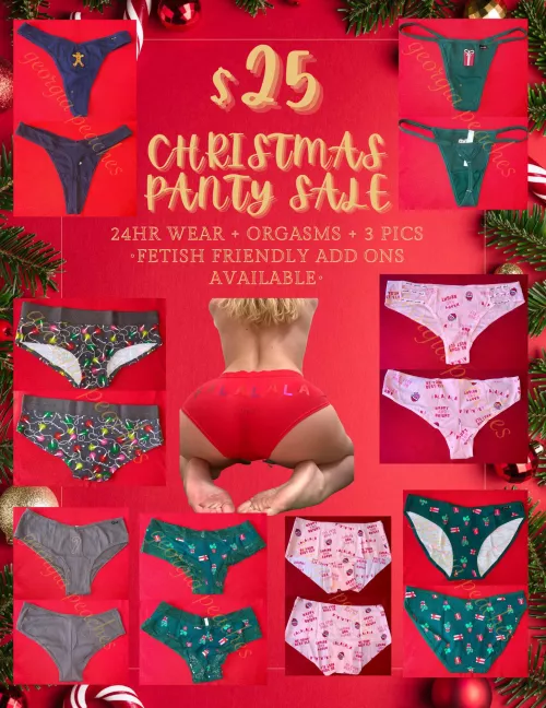 ❤️💚 CHRISTMAS PANTIES SALE 💚❤️ treat yourself to a pair of my delicious christmas panties for just $25 🎁 24hr wear + orgasms + 3 pics🎄fetish friendly add ons available✨ [PTY] [SELLING] [US] [SMALL] kik: georgiaa.peachess by georgiaaapeachesss