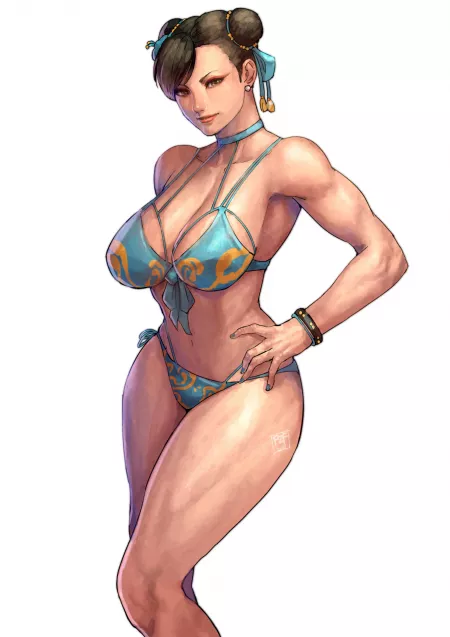 Chun-Li showing off in her bikini (cirenk) [Street Fighter] by caput4ever