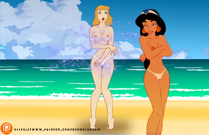 Cinderella and Jasmine at Beach (ENF) old work by Bormotunchik