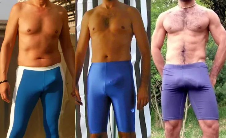 collage of men in blue running tights with bulges by StefanMX8