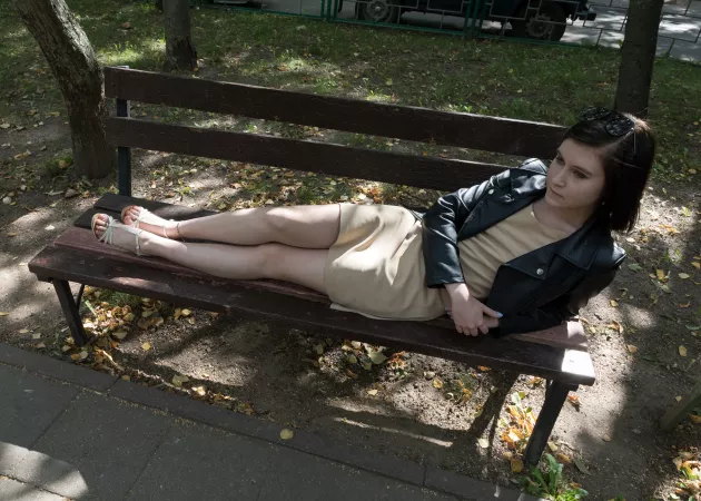 College girl on a park bench and some sunshine by sexyfeetexpo
