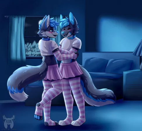 Commission for a cute couple (Art by me: @Fleurfurr on twitter) by Fleurfurr