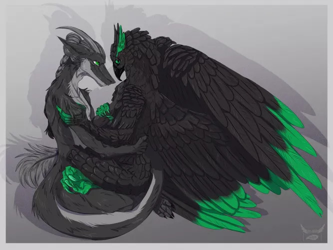 Commission for Fisky on telegram. They are the dragon their partner is the owl by Kisshu-Alas