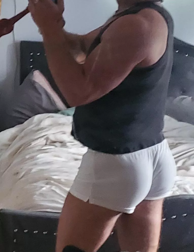 Cotton spandex. LOL. Stretchy and I love the way they hug my butt posted by awtoo67