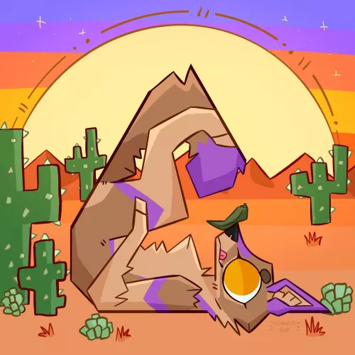 Coyote in the desert commission [OC] [@hornedpup on twitter] by hornedpup