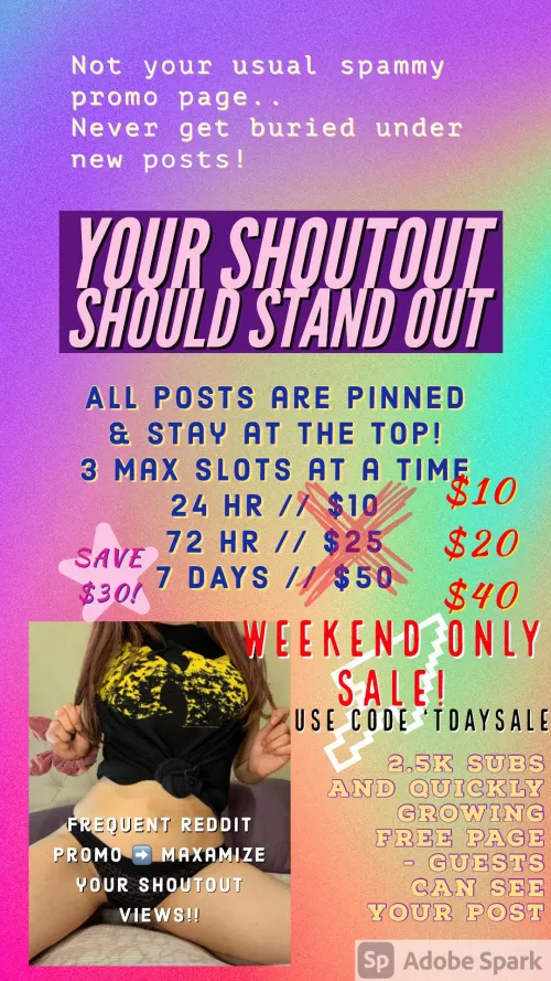 Creators! 🧡 Looking to grow ⬆️ your OnlyFans? I offer paid Pinned 📌 Shoutouts on my personal page (spam free look!) of 2.5k subs & growing 50+ daily. ⬆️ Your post STAYS on TOP ⬆️ never gets lost under new posts! 😯 I Reddit promo  by miverva13