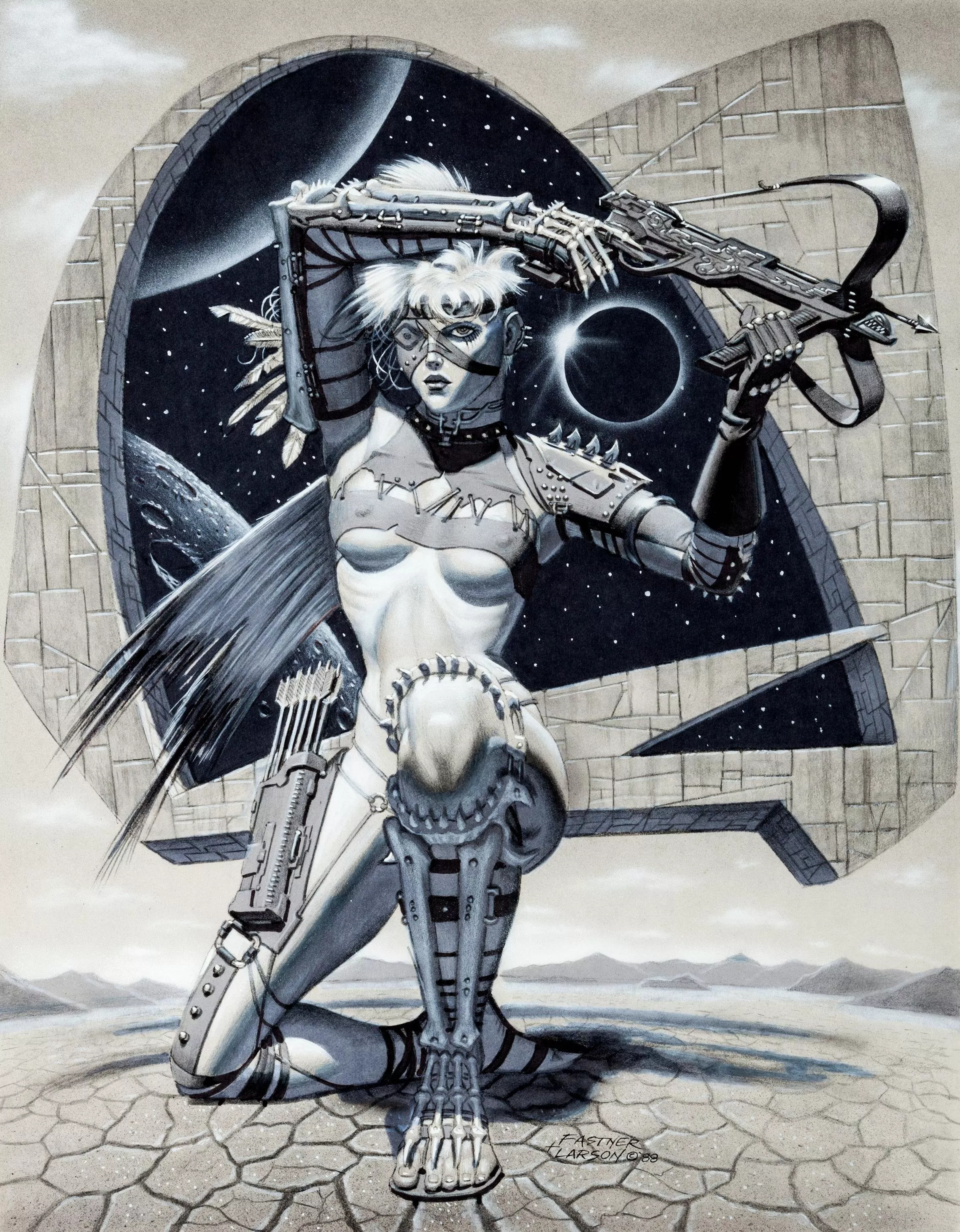 Crossbow warrior by Steve Fastner and Rich Larson (1988) posted by prismatika_on_tumblr